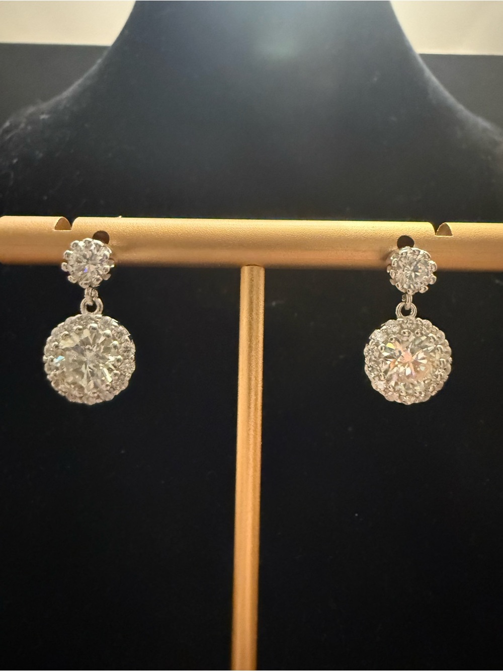 Silver Halo Moissanite Dangle Earrings